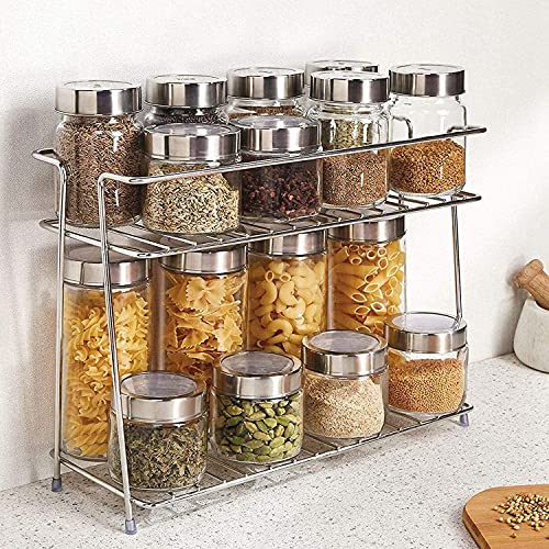 CR18 COLLECTION Stainless Steel Kitchen Rack, Kitchen Organizer and Space Saver, Counter top Stainless Steel Kitchen Stand 2-Tier Trolley Basket for Boxes Utensils Dishes Plates for Home - Image 3