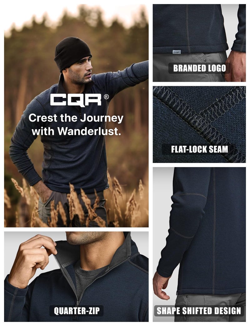 CQR Men's Thermal Fleece Quarter Zip Sweater, Outdoor Lightweight Long Sleeve Pullover, Casual Mock Neck Polo Sweaters, Crest Navy, XX-Large - Image 5