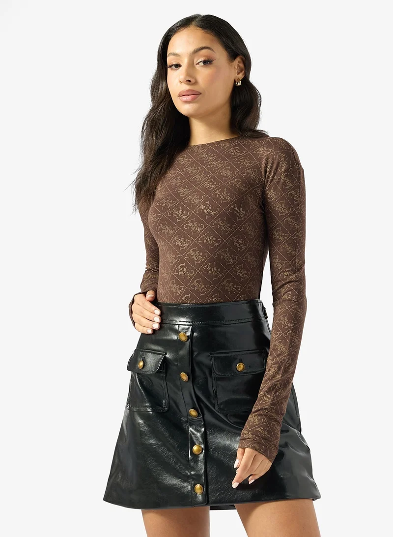 GUESS Teodora Logo Long Sleeve Bodyuit Top