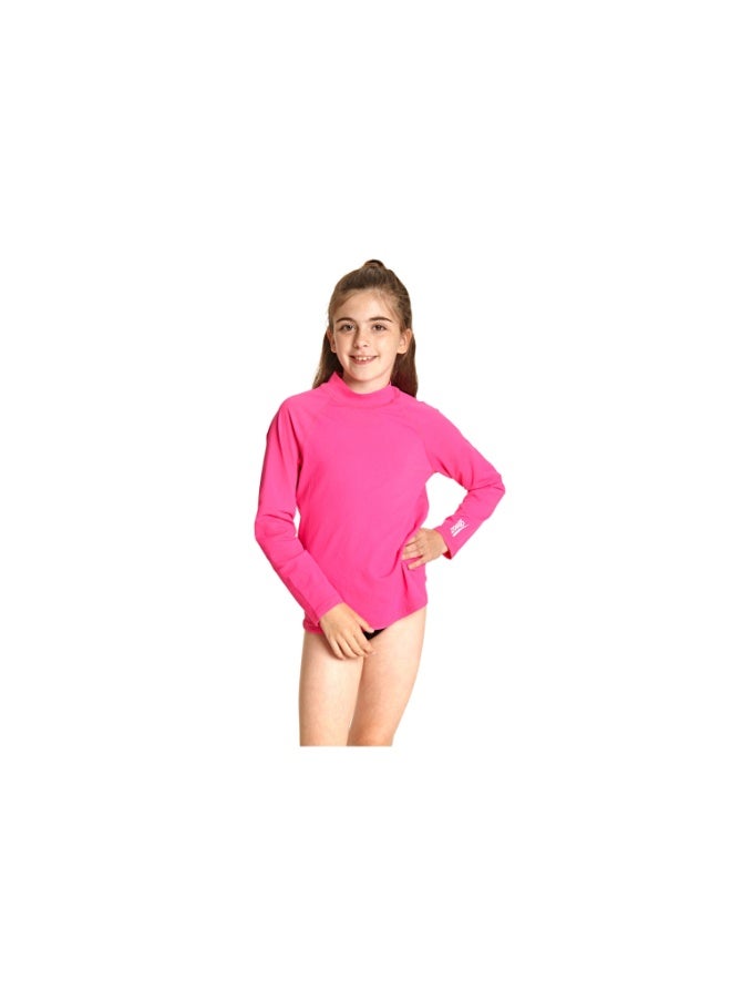 Zoggs Girls Bells Long Sleeve Sun Top Pink | UPF 50+ Sun Protection, Quick-Dry Fabric, Lightweight, Chlorine Resistant, Flatlock Seams, Crew Neck Fit for Beach & Pool Days | Model 463300-PK30 | Swimwear for Girls Ages 6+ | 463300-PK30 - Image 2