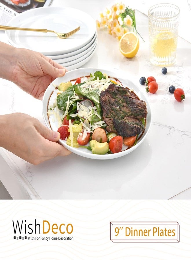 WishDeco طقم أطباق عشاء بيضاء من WishDeco مكون من 6 قطع، أطباق سلطة من البورسلين بقطر 23 سم / 9 بوصة، أطباق مطبخ عصرية، أطباق تقديم دائرية، آمنة للاستخدام في الميكروويف وغسالة الصحون، مقاومة للخدش، طلاء ناعم - Image 2