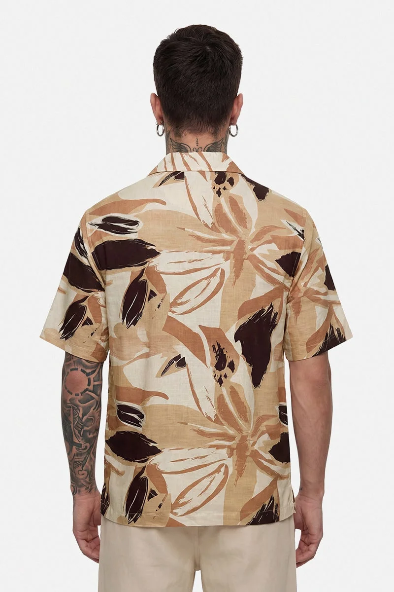 SNITCH Beige Abstract Half Sleeve Oversized Shirt