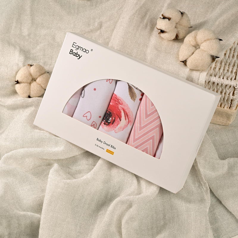 egmao baby 10 Pack Cotton Snap Bibs for Baby Boy Girl, Super Soft Drool Bibs for Teething and Feeding - Image 2