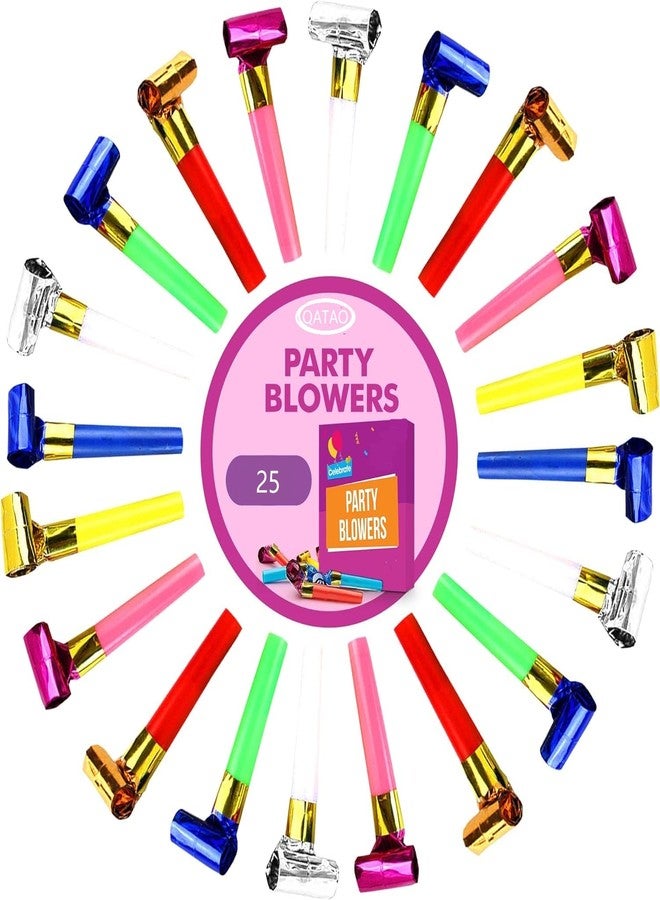 Qatao 25pcs Small Party Blowers,Colourful Noisemakers Party Blowouts Squawkers Fringed Noise Maker,Birthday Noisemakers Birthday Blow Horns Party Whistles - Image 1