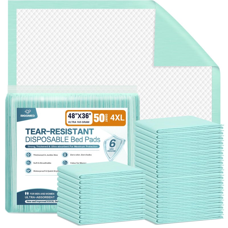 BIGGMED TearResistant Disposable Bed Pads 48 x 36 50 Count Underpads Extra Large Incontinence Bed Pads Heavy Duty Absorbency Chux Pads Pee Pads for Adult Elderly Puppy Pads for Training - Image 3