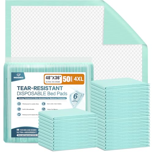 BIGGMED TearResistant Disposable Bed Pads 48 x 36 50 Count Underpads Extra Large Incontinence Bed Pads Heavy Duty Absorbency Chux Pads Pee Pads for Adult Elderly Puppy Pads for Training - Image 2