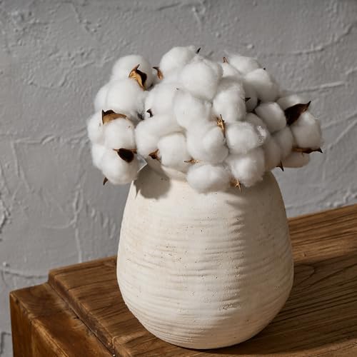 SIDUCAL Ceramic Rustic Farmhouse Vase | 7.3 Inch Pottery Decorative Flower for Home Decor | Sand Glaze Finish Boho Vase for Table, Living Room, Bathroom Decoration, Shelf Decor, Mantel, White - Image 4
