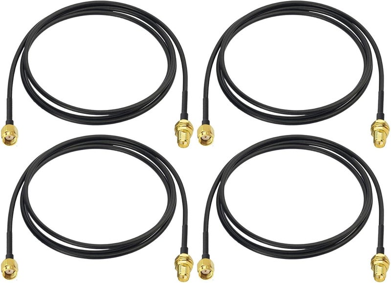 BINGFU WiFi Antenna Extension Cable 4-Pack RP-SMA Male to RP-SMA Female Bulkhead Mount RG174 Coaxial Cable 1m 3 feet for WiFi Router Security Camera Wireless Mini PCI Express PCIE Network Card Adapter - Image 1