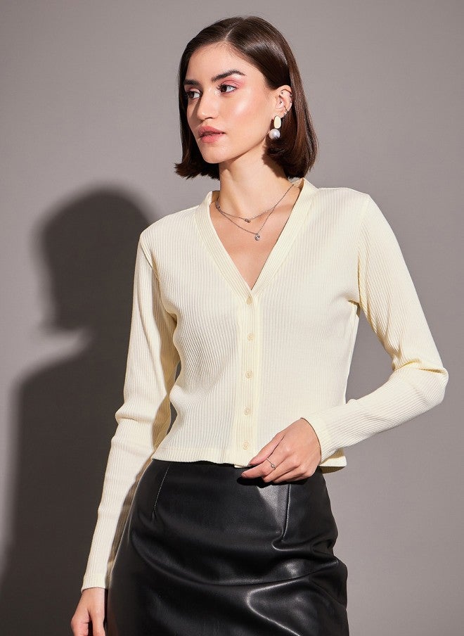 ساسافراس كارديجان نسائي بأكمام طويلة وياقة على شكل حرف  من أوف-وايت - Image 1