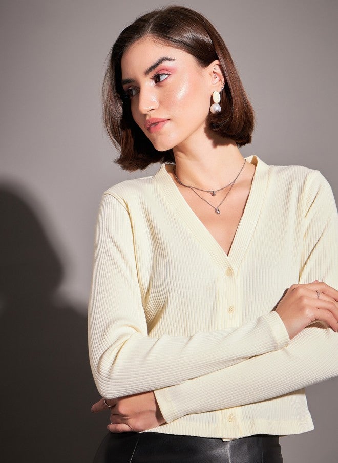 ساسافراس كارديجان نسائي بأكمام طويلة وياقة على شكل حرف  من أوف-وايت - Image 2