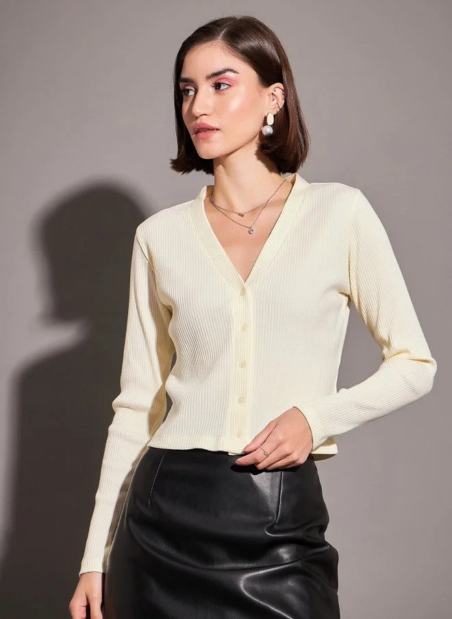 ساسافراس كارديجان نسائي بأكمام طويلة وياقة على شكل حرف  من أوف-وايت