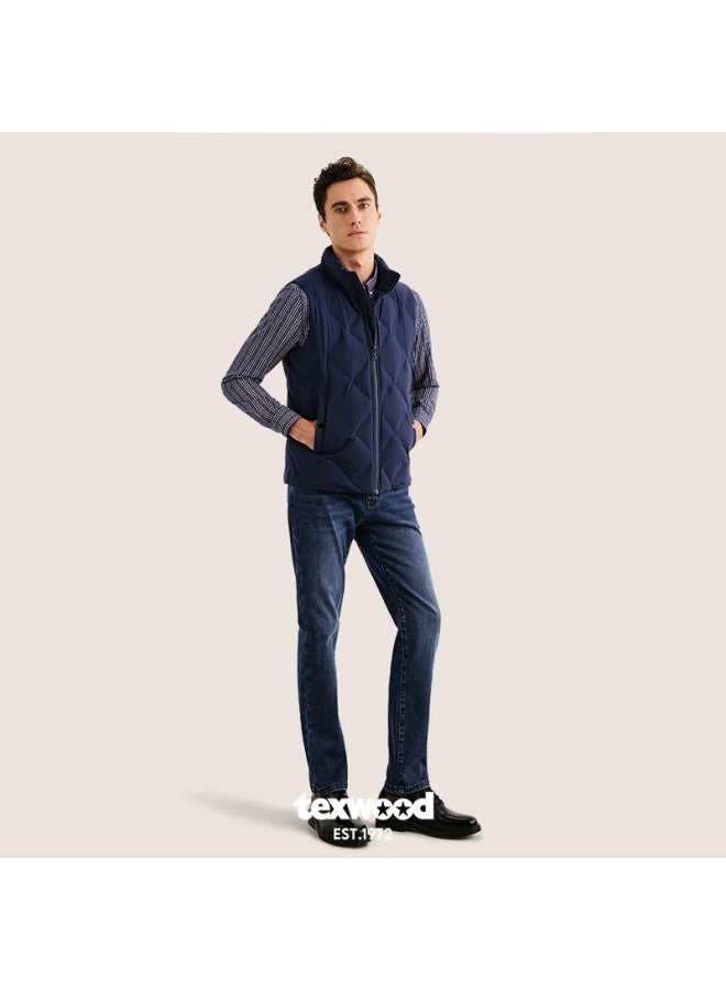 Texwood Apple Denim Jeans For Men Autumn And Winter New Style, Loose High-waist Casual Straight-leg Pants, Men's Trousers, Dark Blue, Size 34 - Image 4