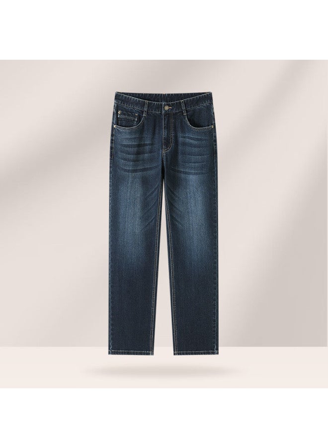 Texwood Apple Denim Jeans For Men Autumn And Winter New Style, Loose High-waist Casual Straight-leg Pants, Men's Trousers, Dark Blue, Size 34 - Image 5
