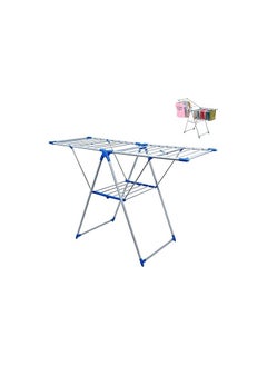 Generic Clothes Drying Stand Foldable Laundry Rack with Adjustable Folding Wings Clothes Hanger Stand Drying Rack clothes rack, Clothes Rack for Drying Clothing, Cloth Drying Stand (White & Blue)  - Image 1