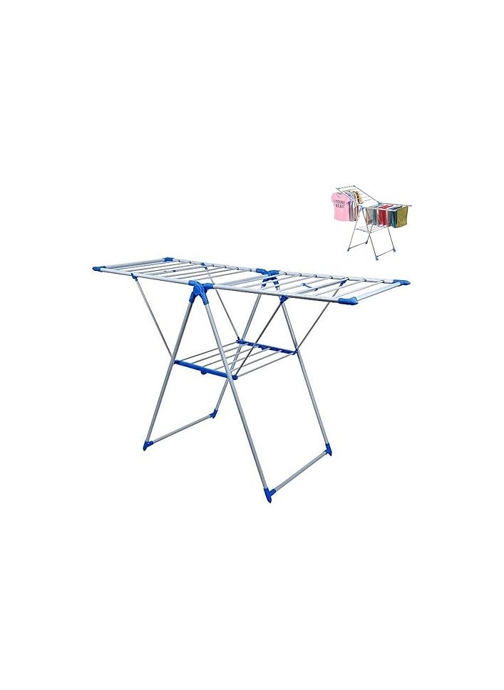 Generic Clothes Drying Stand Foldable Laundry Rack with Adjustable Folding Wings Clothes Hanger Stand Drying Rack clothes rack, Clothes Rack for Drying Clothing, Cloth Drying Stand (White & Blue)  - Image 1