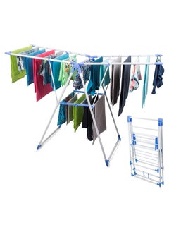 Generic Clothes Drying Stand Foldable Laundry Rack with Adjustable Folding Wings Clothes Hanger Stand Drying Rack clothes rack, Clothes Rack for Drying Clothing, Cloth Drying Stand (White & Blue)  - Image 2