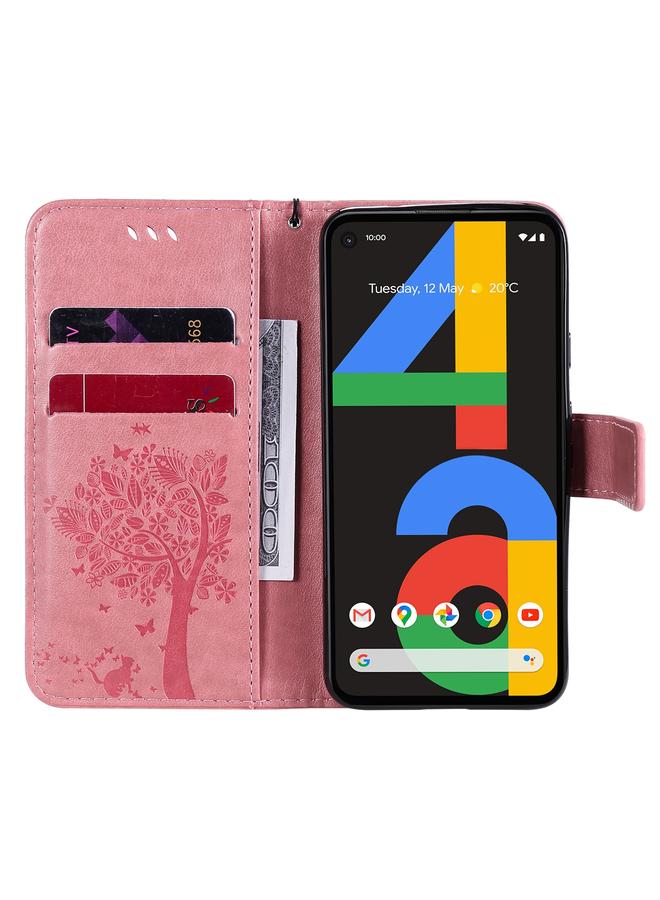 S-TOP Case For Google Pixel 4a 4G Tree & Cat Embossed Pattern Horizontal Flip Leather Case with Holder & Card Slots & Wallet & Lanyard - Image 5