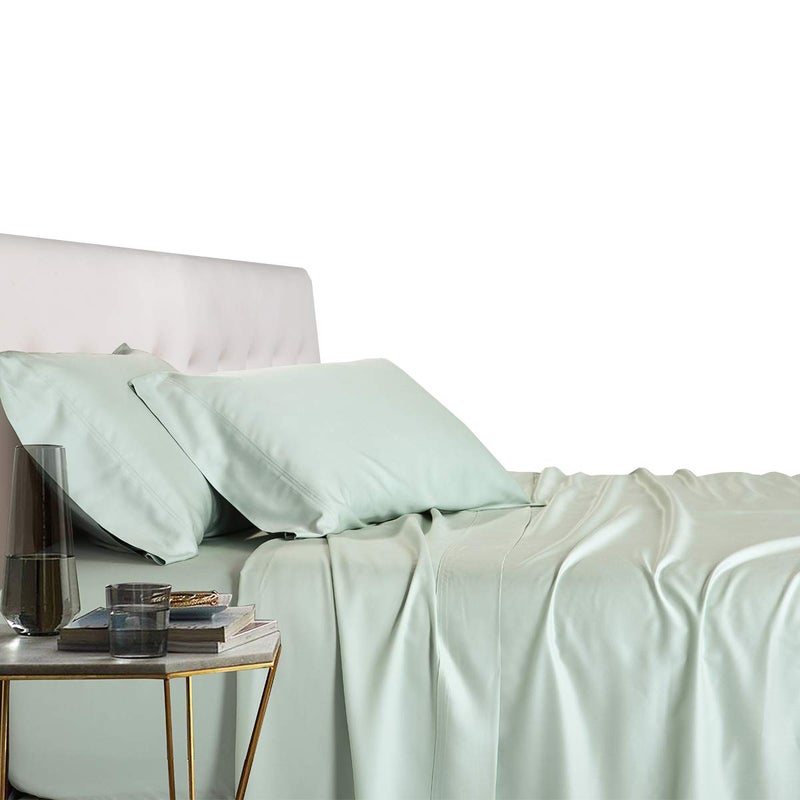 Royal Tradition Viscose from Bamboo Bed Sheets, Twin Extra Long XL, Solid Sea, Super Soft and Cool 3PC Sheet Set - Image 1