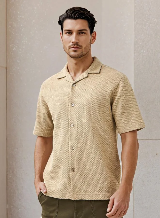 Iconic Iconic Regular Fit Honeycomb Textured Resort Shirt