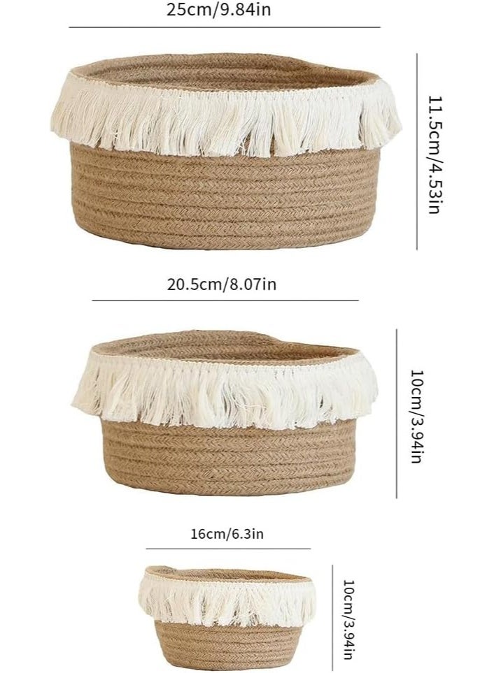 NAMA Small Woven Storage Baskets Cotton and Jute Rope Decorative Hamper Set Of 3 Pieces - Image 4