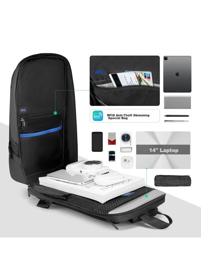 MARK RYDEN Marco Laideng Shoulder Bag, Men's Crossbody Bag, Large Capacity Chest Bag, 14-inch, Fashionable, Casual, Sports, Mr7633, Elegant Black - Image 3