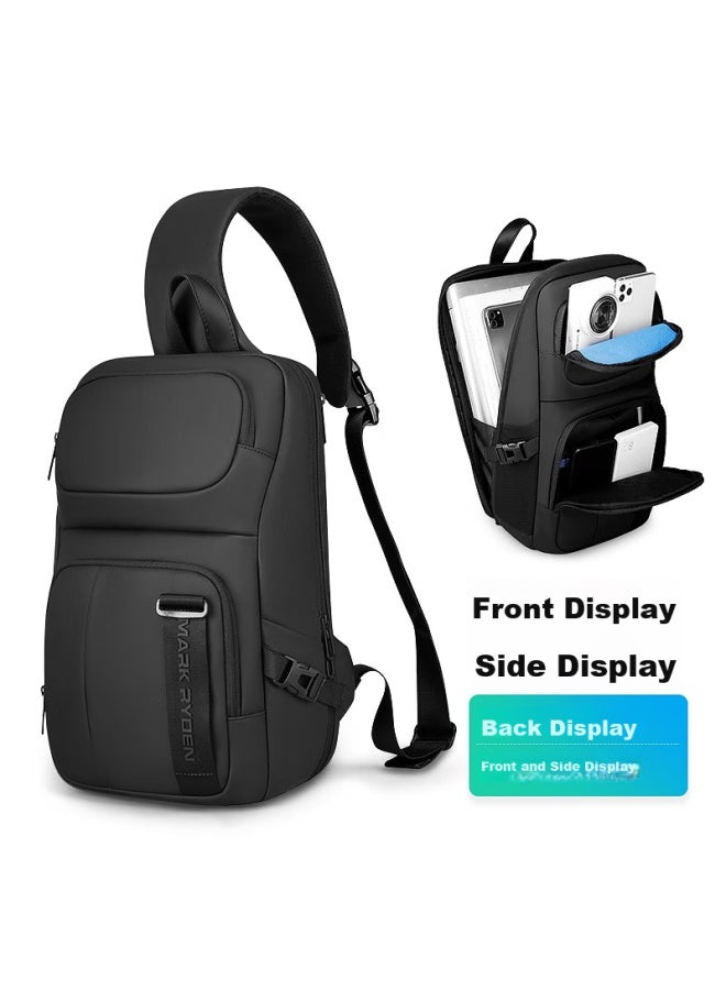 MARK RYDEN Marco Laideng Shoulder Bag, Men's Crossbody Bag, Large Capacity Chest Bag, 14-inch, Fashionable, Casual, Sports, Mr7633, Elegant Black - Image 1