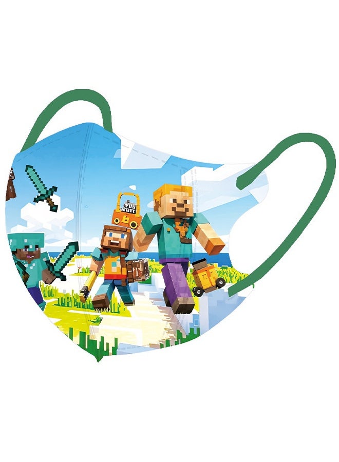 ماين كرافت كمامات وجه للأطفال للاستخدام مرة واحدة، مغلفة بشكل فردي، 50 كمامة للأطفال والمراهقين، كمامات أطفال لطيفة للجنسين بثلاث طبقات - Image 2