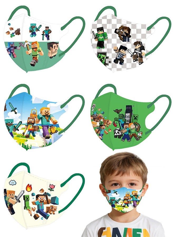 ماين كرافت كمامات وجه للأطفال للاستخدام مرة واحدة، مغلفة بشكل فردي، 50 كمامة للأطفال والمراهقين، كمامات أطفال لطيفة للجنسين بثلاث طبقات - Image 1