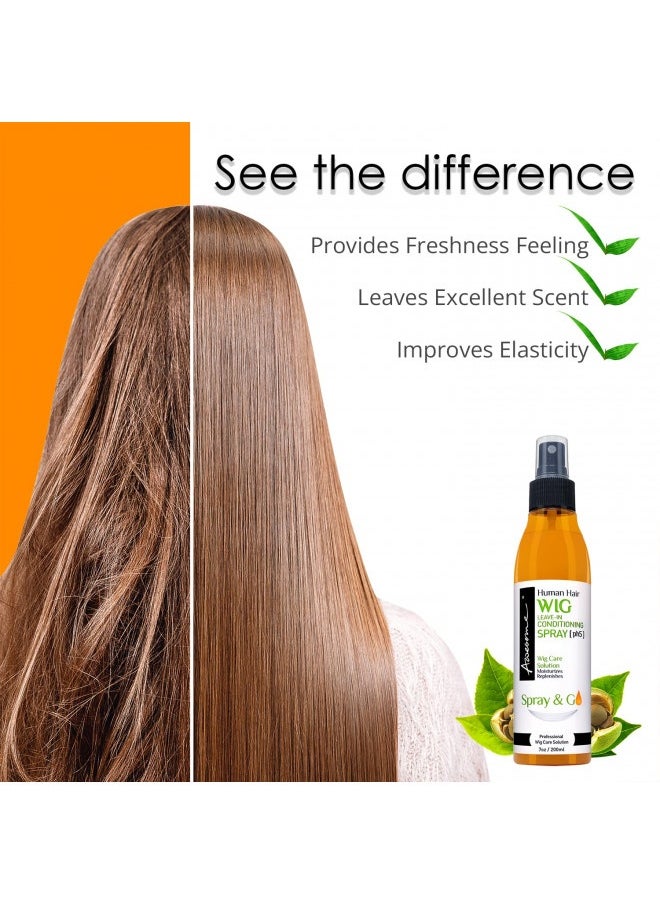 Awesome - Awesome Human Hair Wig Leave In Conditioner Spray, Ph5, Preventing Dryness, Promoting Silkiness And Shine, Freshness. Easy Combing And Detangles Hair For Wig Care (7 Fl Oz) - Image 1
