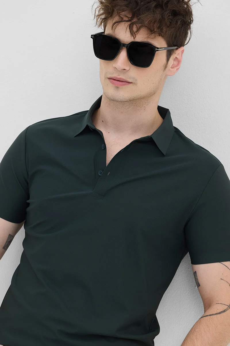 Snitch Green Dark Green Technical Stitchless Polo T-Shirt for Men | Best Price UAE
