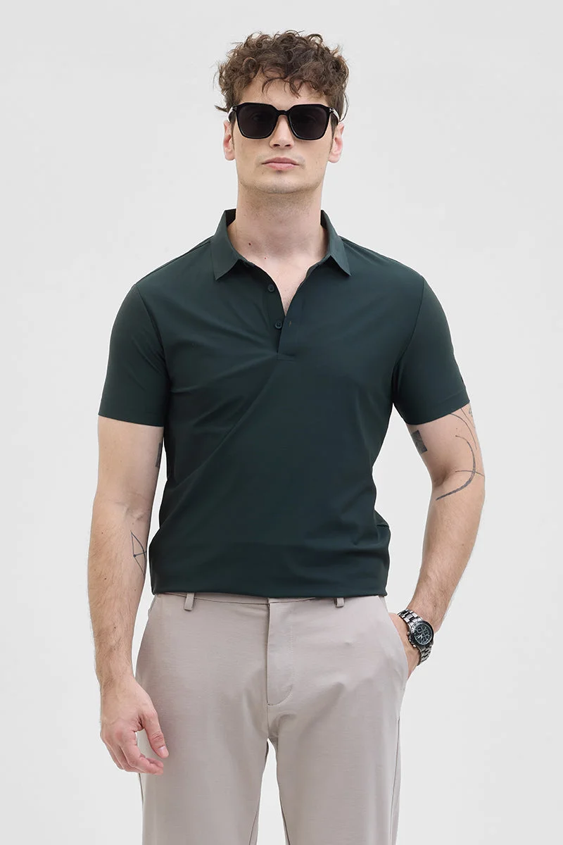 Snitch Green Dark Green Technical Stitchless Polo T-Shirt for Men | Best Price UAE