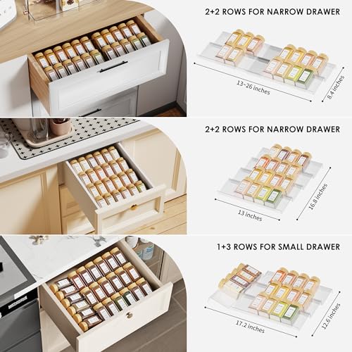Delavala Clear Acrylic Spice Drawer Organizer, 4 Tier- 2 Set Expandable From 13" to 26" Seasoning Jars Drawers Insert, Kitchen Spice Rack Tray for Drawer/Countertop (Jars not included) - Image 5
