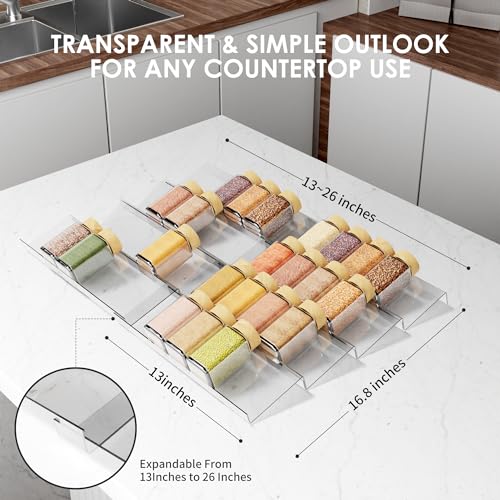 Delavala Clear Acrylic Spice Drawer Organizer, 4 Tier- 2 Set Expandable From 13" to 26" Seasoning Jars Drawers Insert, Kitchen Spice Rack Tray for Drawer/Countertop (Jars not included) - Image 3