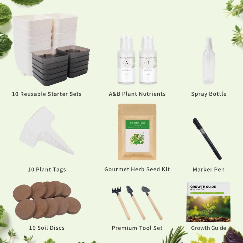 TitaniX 10-Set Indoor Herb Garden Starter Kit  7 Seeds Growing Into Basil  Parsley  Thyme  Mint  Cilantro  Dill  Oregano Including 10 White Pots  Markers  Nutritional Soil  Ideal Christmas Gifts For Women - Image 2