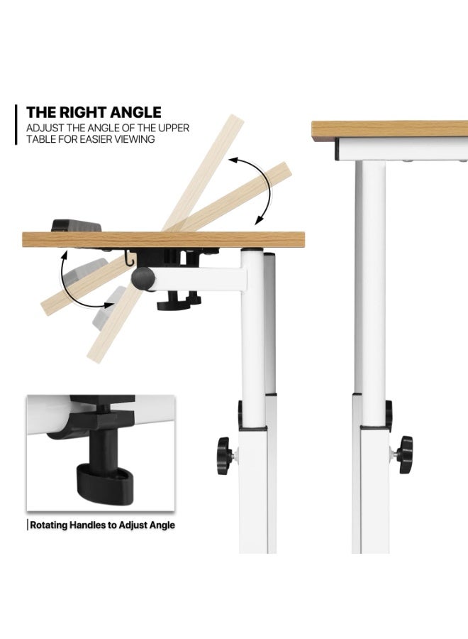 Mobile Standing Laptop Desk Rolling Laptop Workstation on Wheels Adjustable Height Computer Desk for Home Office Laptop Workstation with Side Storage (White Table) - Image 3