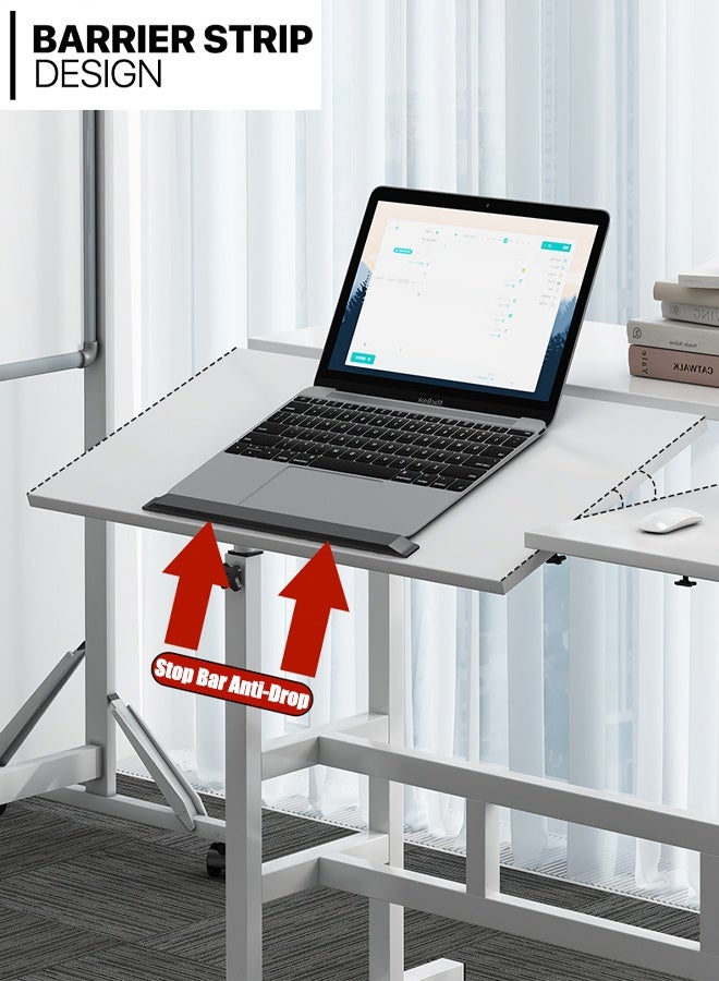 Mobile Standing Laptop Desk Rolling Laptop Workstation on Wheels Adjustable Height Computer Desk for Home Office Laptop Workstation with Side Storage (White Table) - Image 4