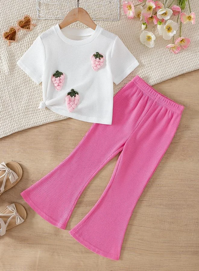 Take Two Take Two Embroidery Patch Detail Knitted T-Shirt and Flared Pants Set