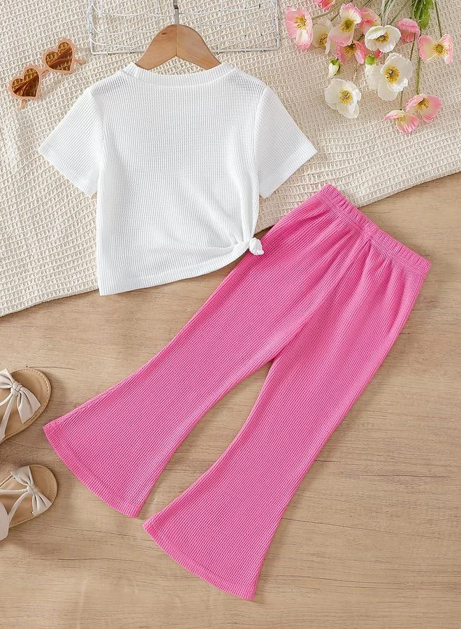 Take Two Take Two Embroidery Patch Detail Knitted T-Shirt and Flared Pants Set