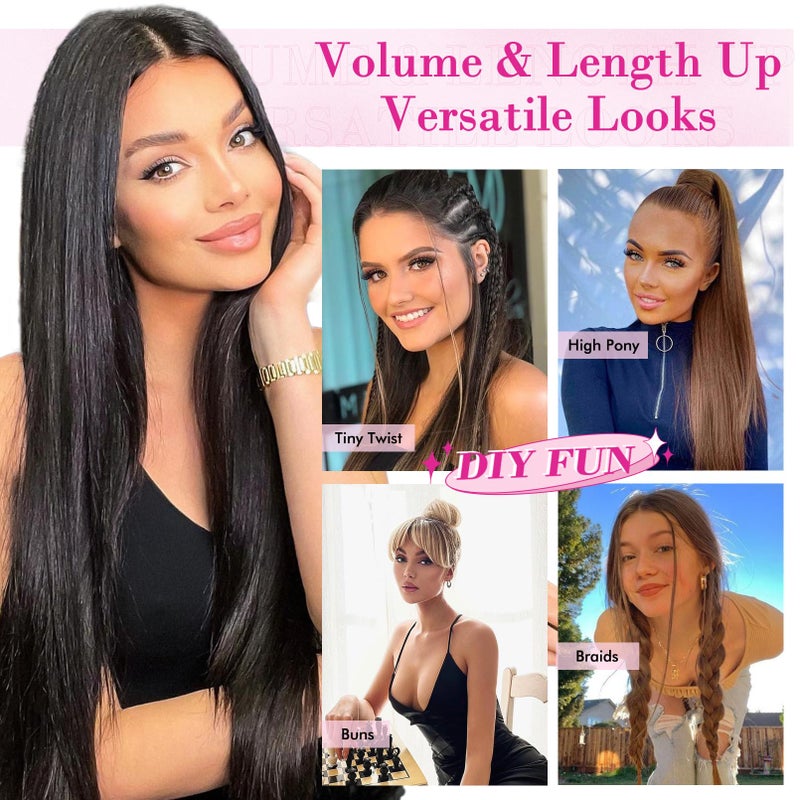 REECHO Hair Extensions, 11PCS Clip in Hair Extensions 24" Long Straight hair extensions HE005 Natural Soft Synthetic Hairpieces for Women â€“ Black - Image 4