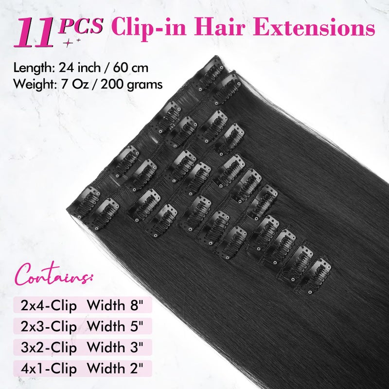 REECHO Hair Extensions, 11PCS Clip in Hair Extensions 24" Long Straight hair extensions HE005 Natural Soft Synthetic Hairpieces for Women â€“ Black - Image 2