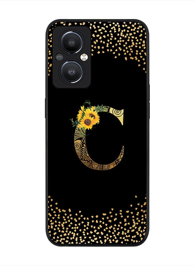 Stylizedd Rugged Black edge case for Reno8 Z 5G /Reno8 Lite 5G /Reno7 Z 5G, Slim fit Custom Monogram Initial Letter Mandala Floral Pattern Alphabet-C (Black) - Image 1