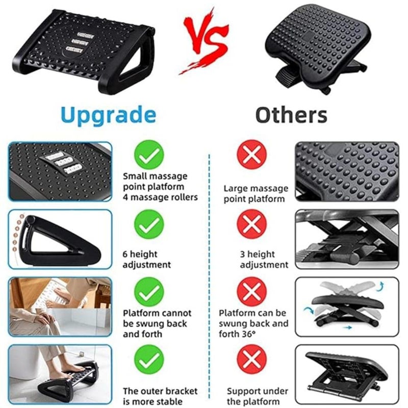 JELLEX Foot Rest Under Desk 6 Height Adjustable Footrest with Massage Texture and Rollers NonSlip Office Footstool for Under Desk Black - Image 5