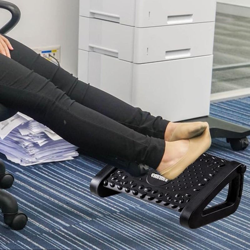 JELLEX Foot Rest Under Desk 6 Height Adjustable Footrest with Massage Texture and Rollers NonSlip Office Footstool for Under Desk Black - Image 2