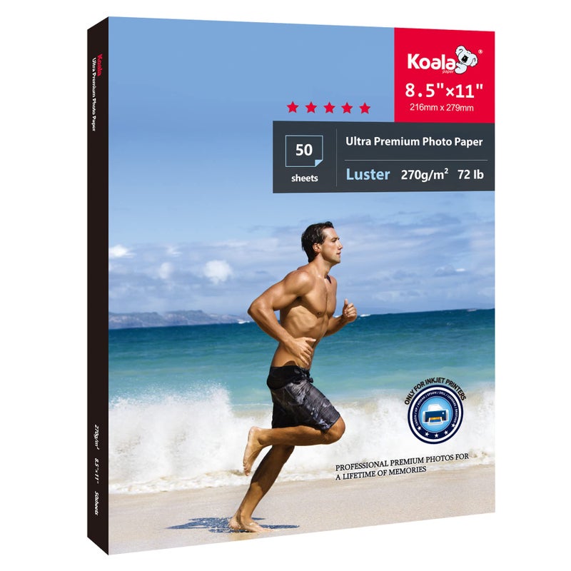 KOALA PAPER Koala Ultra Premium Photo Paper 8.5 x 11 In Luster Photo Printer Paper for Inkjet Printer Water-Resistant Soft Gloss 72lb 50 Sheets - Image 1