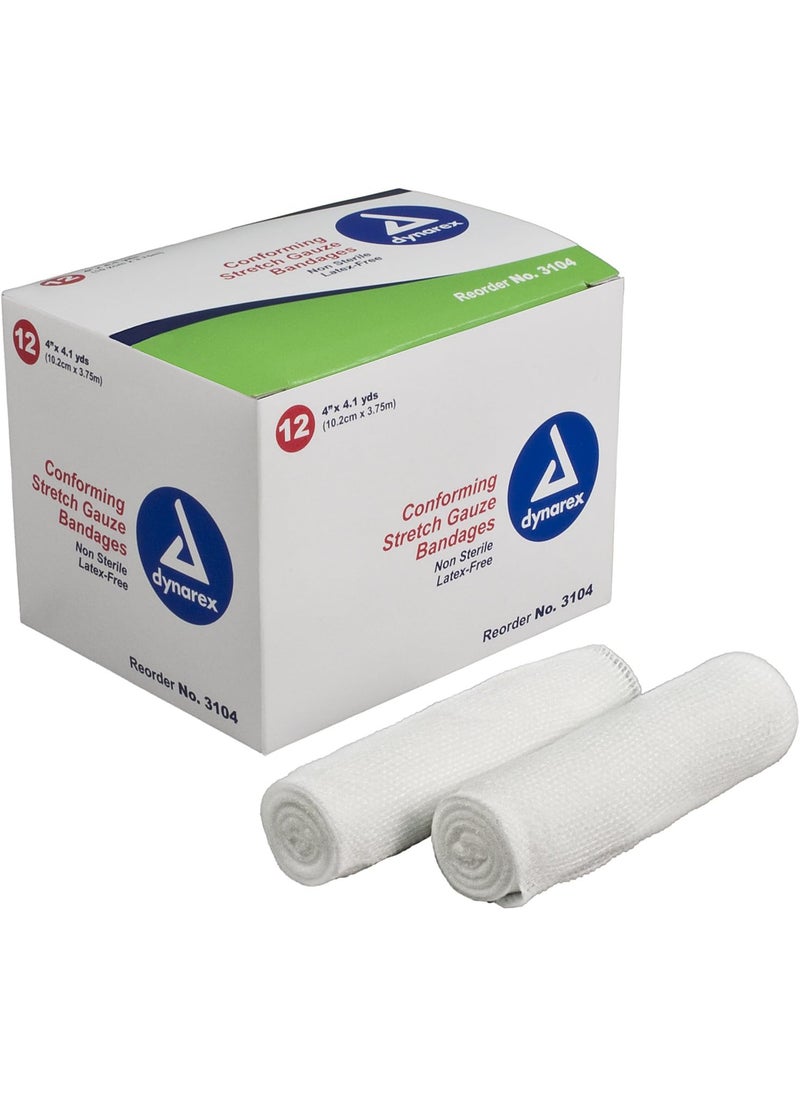 Dynarex Dynarex Stretch Gauze Bandage Roll Non Sterile 4", 12 Rolls each (Pack of 1) 