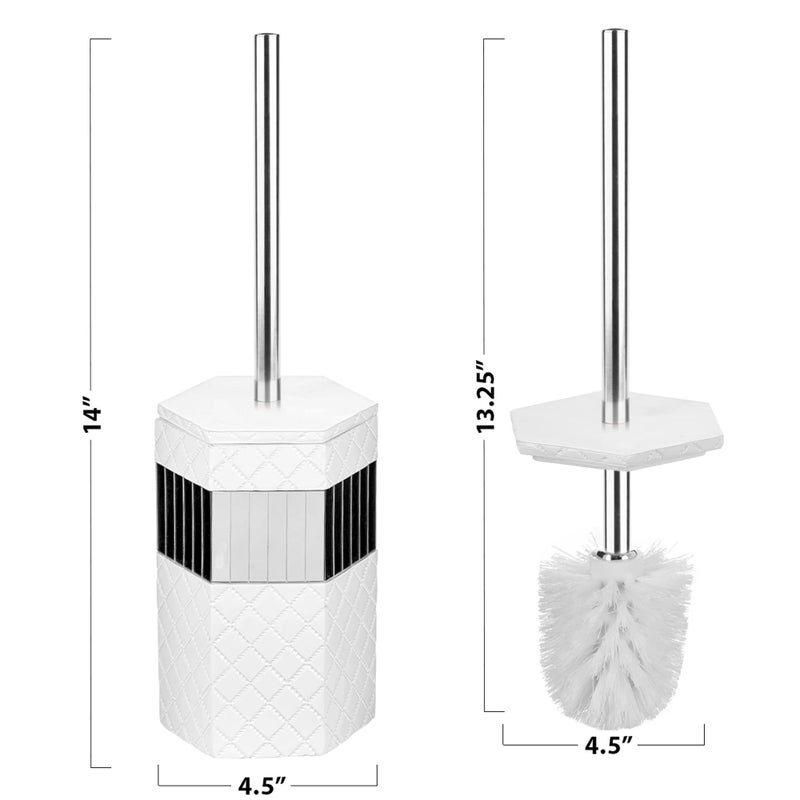 Creative Scents Quilted Mirror Bathroom Toilet Brush Set - White Toilet Bowl Brush and Holder - Good Grip Toilet Bowl Cleaner Brush and Holder - Decorative Compact Toilet Bowl Scrubber - Image 3
