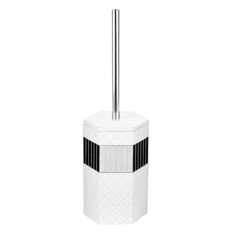 Creative Scents Quilted Mirror Bathroom Toilet Brush Set - White Toilet Bowl Brush and Holder - Good Grip Toilet Bowl Cleaner Brush and Holder - Decorative Compact Toilet Bowl Scrubber - Image 4