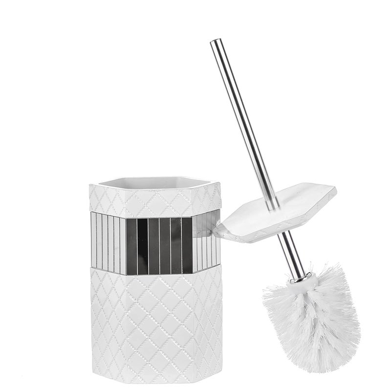 Creative Scents Quilted Mirror Bathroom Toilet Brush Set - White Toilet Bowl Brush and Holder - Good Grip Toilet Bowl Cleaner Brush and Holder - Decorative Compact Toilet Bowl Scrubber - Image 1