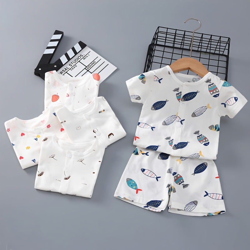 Baby Short-Sleeved Suit Summer Pure Cotton Baby Half-Sleeved Home Clothes Thin Children'S Thin Pajamas - Image 3