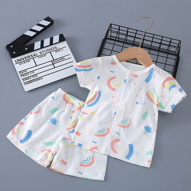 Baby Short-Sleeved Suit Summer Pure Cotton Baby Half-Sleeved Home Clothes Thin Children'S Thin Pajamas - Image 1
